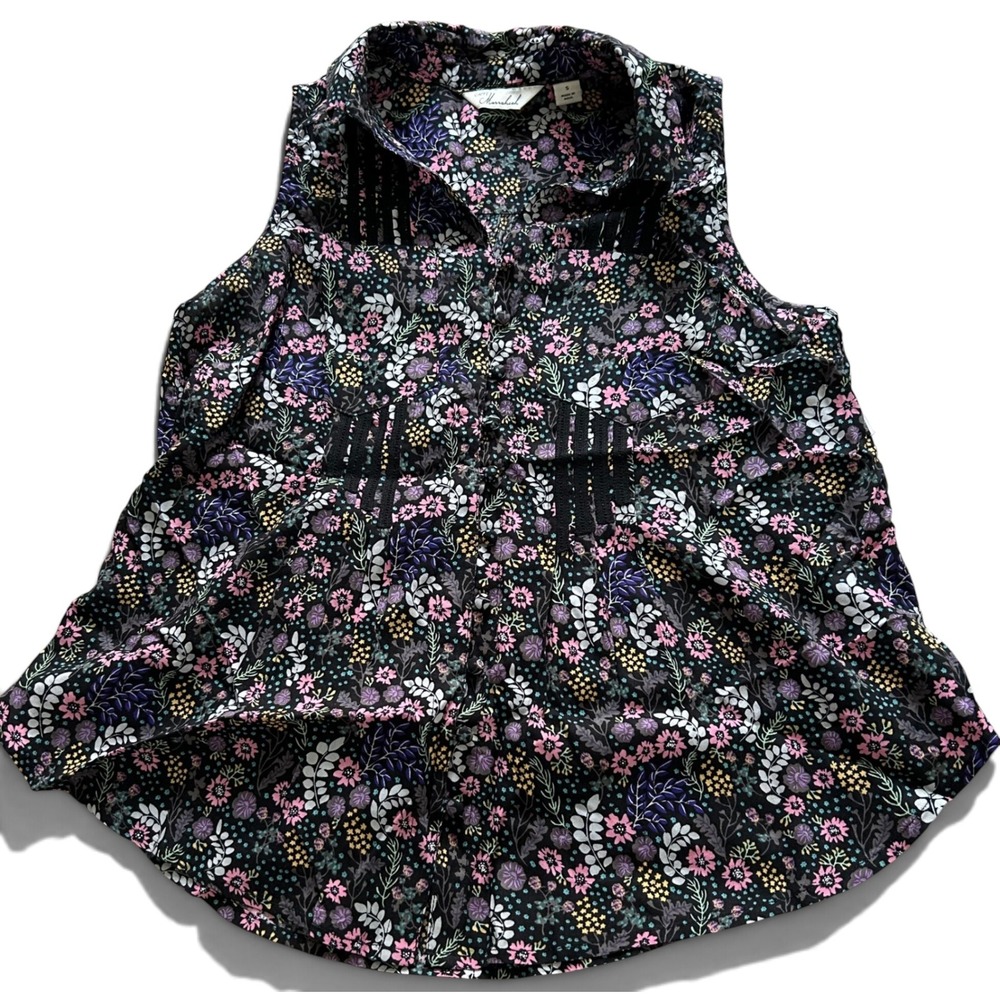 Caffe Marrakesh Womens Floral Pintuck Lace Tank Top Black Pink Purple Small NWT